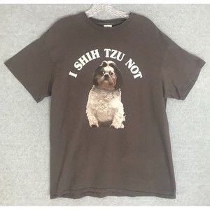 I Shih Tzu Not Dog Graphic T-Shirt Adult Large Gray Short Sleeve Dog Lover Photo